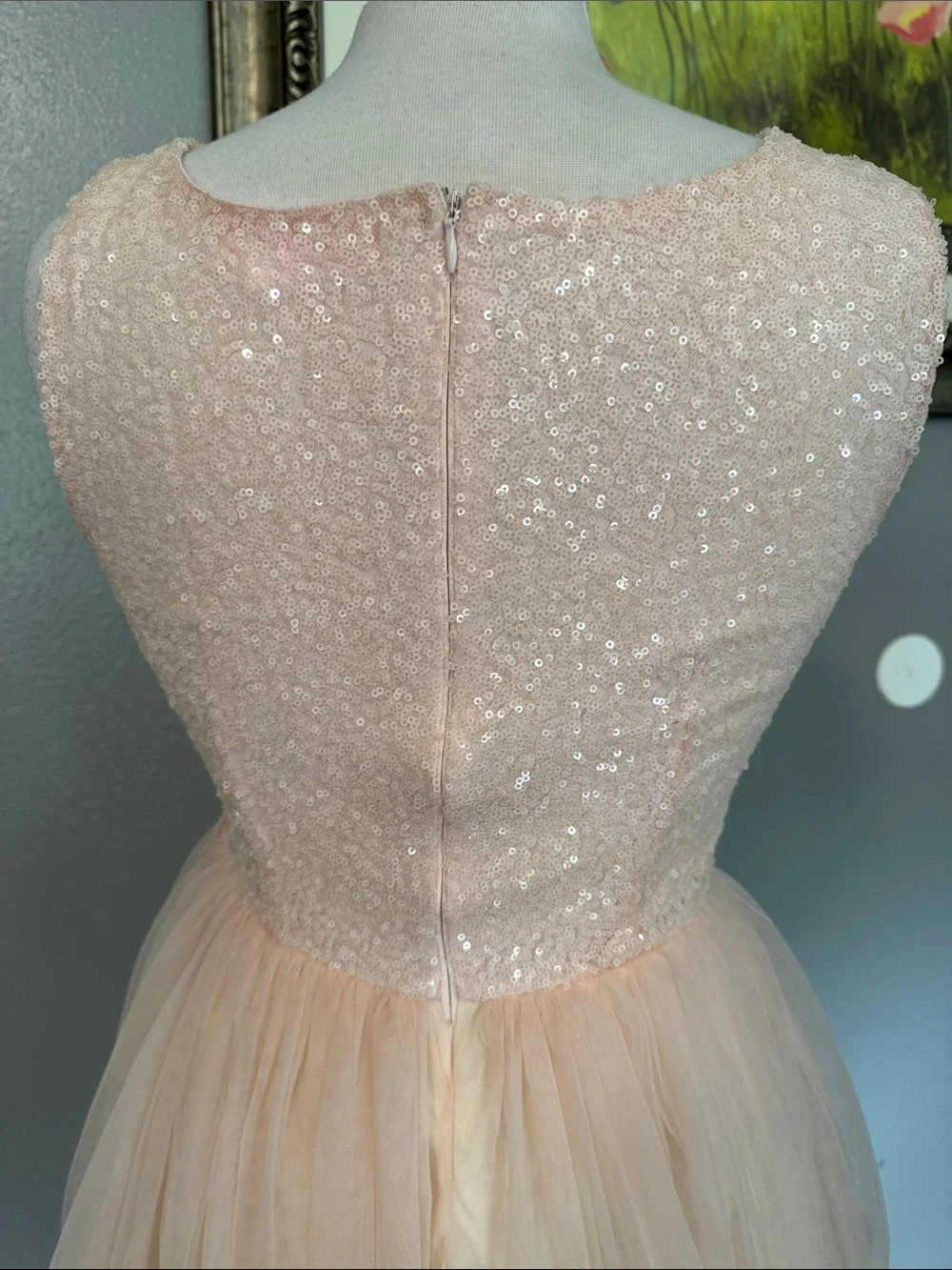 Girls Peach Sequin Bodice Tulle Party Dress